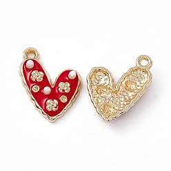 Red Alloy Enamel Pendants, with ABS Imitation Pearl Beads, Light Glod, Heart with Flower Charm, Red, 21x14.5x4mm, Hole: 1.6mm