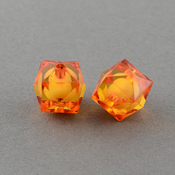 Orange Red Transparent Acrylic Beads, Bead in Bead, Faceted Cube, Orange Red, 10x9x9mm, Hole: 2mm, about 1050pcs/500g