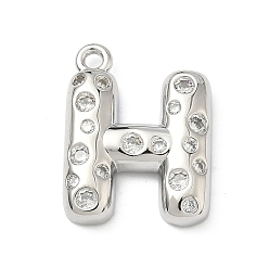 Letter H Латунные микропаве прозрачные подвески с фианитом, без кадмия и без свинца, долговечный, стойки покрытие, платина, Письмо ч, 21.5x17x4 мм, отверстие : 1.8 мм