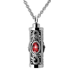 Red Stainless Steel Pendant Necklaces, Urn Ashes Necklace, Column, Red, 21.65 inch(55cm)