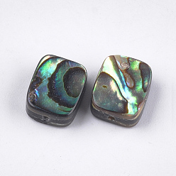 Dark Green Abalone Shell/Paua Shell Beads, Rectangle, Colorful, 10x8x3.5~4mm, Hole: 1mm