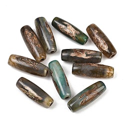 Другой Узор Тибетского стиля бусы дзи, природных бисера агат, окрашенная и подогревом, овальные, 28.5~32x10~12.5 мм, отверстие : 1.5~3 мм