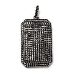 Черный Латунные микро проложить кубического циркония подвески, прямоугольник амулеты, стойки покрытие, прочное покрытие, без кадмия и без свинца, чёрные, 35x20.5x3.5 мм, отверстие : 5.5x3 мм