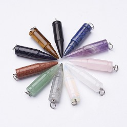 Mixed Stone Natural & Synthetic Mixed Stone Pointed Pendants, with 201 Stainless Steel Split Rings, Bullet, Stainless Steel Color, 42~46x10mm, Hole: 5mm