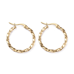 Golden 201 Stainless Steel Hoop Earrings, with 304 Stainless Steel Pins, Twisted Ring Shape, Golden, 25x2.5mm, Pin: 1x0.7mm