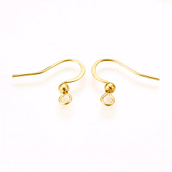 Real 18K Gold Plated 316 Surgical Stainless Steel Earring Hooks, Ear Wire, with Horizontal Loop, Real 18k Gold Plated, 16x16~19.5x3mm, Hole: 2mm, 21 Gauge, Pin: 0.7mm