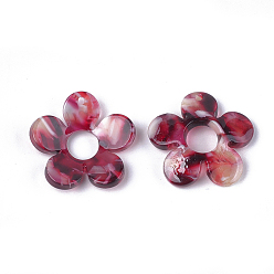 Indian Red Cellulose Acetate(Resin) Pendants, Flower, Indian Red, 23x24x5mm, Hole: 1.4mm