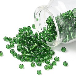 Зеленый лайм 6/0 раунд серебряного подкладки круглого отверстия стекла бисер, зеленый лайм, 4 мм, отверстие : 1.5 мм, Около 737 шт / 50 г
