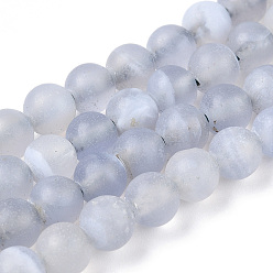 Blue Lace Agate Natural Blue Lace Agate Beads Strands, Frosted, Grade AB+, Round, 4mm, Hole: 1mm, about 96pcs/strand, 15.5 inch