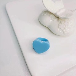 Deep Sky Blue Resin Heart Finger Ring for Women, Deep Sky Blue, US Size 6 1/2(16.9mm)