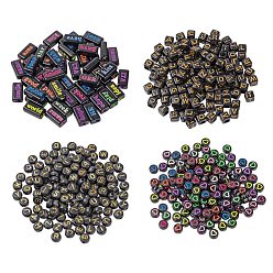 Black 490Pcs Opaque & Craft Style Acrylic Beads, Rectangle, Cube, Mixed Shapes, Black, Beads: 490pcs/bag