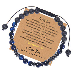 To My Son - Morse Code Bracelet (with Card) Brotherhood Morse Code Bracelet with Natural Blue Tiger Eye Stone - Handmade Letter Beaded Wristband for Men
