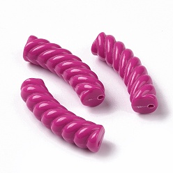 Medium Violet Red Opaque Acrylic Beads, Twist, Curved Tube, Medium Violet Red, 33x12x8.5mm, Hole: 1.6mm, about 308pcs/500g