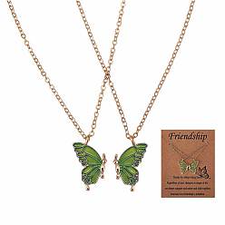 Green 2Pcs Matching Butterfly Pendant Necklaces Set, 316 Surgical Stainless Steel Couple Necklace for Mother Daughter Friends, Light Gold, Green, 17.72 inch(45cm)
