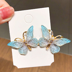 16# light blue two butterfly hair clip Drip Oil Butterfly Hair Clip Mori Duckbill Clip Edge Clip Headdress Liu Hai Clip Girl Hairpin Hair Accessories