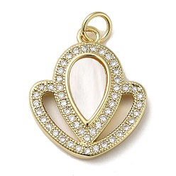 Real 18K Gold Plated Brass Micro Pave Cubic Zirconia Pendants, with Shell, Real 18K Gold Plated, 20x17x3mm, Hole: 3.4mm
