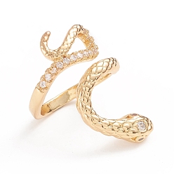 Golden Adjustable Brass Micro Pave Cubic Zirconia Cuff Rings, Open Rings, Long-Lasting Plated, Snake, Golden, Size 6, 16mm