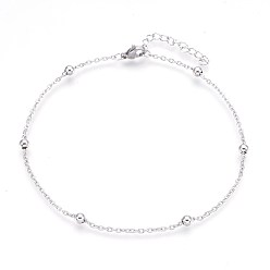 Stainless Steel Color 304 Stainless Steel Cable Chain Anklets, Stainless Steel Color, 9 inch(22.8cm), 1.7mm