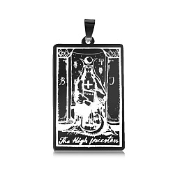 Electrophoresis Black Stainless Steel Pendants, Rectangle with Tarot Pattern, Electrophoresis Black, The High Priestess II, No Size