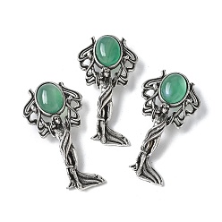 Зеленый агат Подвески из натурального агата из оникса и зеленого латуни, с целью перехода в кольце, античное серебро, окрашенная и подогревом, 38x19.5x7.5~9.5 мм, отверстие : 2x6.5 мм