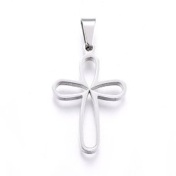 Stainless Steel Color 304 Stainless Steel Pendants, Cut-Out, with Hollow, Cross, Stainless Steel Color, 29.5x19x2.2mm, Hole: 6x4mm