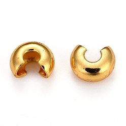 Real 18K Gold Plated Brass Crimp Bead Covers, Long-Lasting Plated, Round, Real 18K Gold Plated, 3mm, Hole: 1mm