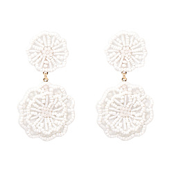 white Vintage Floral Earrings with Pearl Beads for Elegant Look