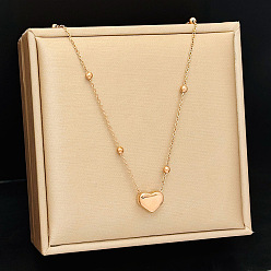 Rose Gold Heart Pendant Necklaces, Titanium Steel Cable Chain Necklace for Women, Rose Gold, 17.72 inch(45cm)