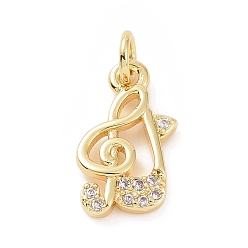 Golden Brass Micro Pave Cubic Zirconia Charms, with Jump Ring, Music Note Charm, Golden, 14x8.5x2mm, Hole: 2.8mm