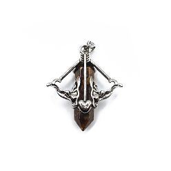 Tiger Eye Natural Tiger Eye Resin Pointed Pendants, Arrow Charms with Antique Silver Plated Alloy Findings, 38x35mm