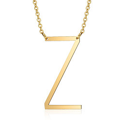 Letter Z 201 Stainless Steel Initial Pendants Necklaces, with Cable Chains, Letter, Letter.Z, 17.3~18.3 inch(44~46.5cm)x1.5mm, LetterZ: 37x19.5x1mm