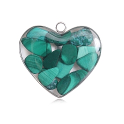 Malachite Synthetic Malachite Pendants, with Stainless Steel Findings, Heart Charms, 20mm