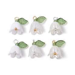 Golden & Silver White Lily Flower Charms & Flora Leaves Beads, with Brass Loops, Golden & Silver, 13x14x10mm, Hole: 2mm