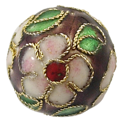 Purple Handmade Cloisonne Beads, Filigree Round, Purple, 5~5.5mm, Hole: 1~1.5mm
