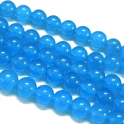 Dodger Blue Natural Gemstone Beads Strands, White Jade, Dyed, Round, Dodger Blue, 6mm, Hole: 0.5mm, about 66pcs/strand, 15.5 inch