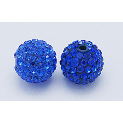Blue Grade A Rhinestone Beads, Pave Disco Ball Beads, Resin and China Clay, Round, Blue, PP11(1.7~1.8mm), 12mm, Hole: 1.5mm