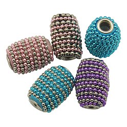 Colorful Handmade Indonesia Beads, with Brass Core, Tube, Mixed Color, Size: about 13~16mm wide, 19~21mm long, hole: 3.8mm.