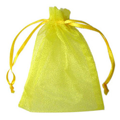 Yellow Organza Gift Bags, Jewelry Mesh Pouches for Wedding Party Christmas Gifts Candy Bags, with Drawstring, Rectangle, Yellow, 12x10cm