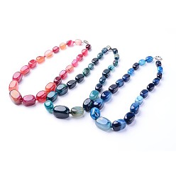 Mixed Color Gemstone Graduated Beaded Necklaces, with Platinum Brass Spring Ring Clasps, Mixed Color, 21.3 inch~22 inch