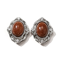 Камень с Пылевым Золотом Синтетические голдстоуны, цветок, с латунными микро проложить кубических выводы циркония, стойки покрытие, без свинца и без кадмия, 21x17.5x9.5 мм, отверстие : 1.8 мм