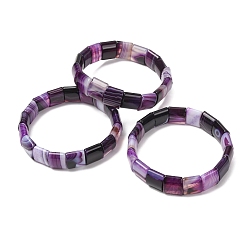 Purple Square Natural Banded Agate(Dyed & Heated) Beaded Stretch Bracelets for Women Men, Purple, Inner Diameter: 2.30 inch(5.85cm)