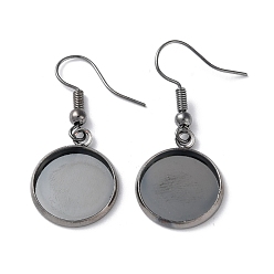 Черный Цвет Металла Железные крючки для сережек, ушная проволока с круглым лотком, плоские круглые серьги, металлический черный , 37 мм, лоток : 14 мм, 22 датчик, штифты : 0.6 мм