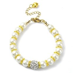 Light Yellow Glass Imitation Pearl Beaded Bracelets for Women, Light Yellow, 7-1/8 inch(18cm)