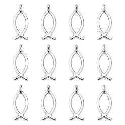 Antique Silver Tibetan Style Alloy Pendants, For Easter, Lead Free & Cadmium Free & Nickel Free, Jesus Fish/Christian Ichthys Ichthus, Antique Silver, 20x8mm, Hole: 2mm