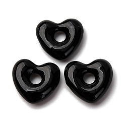 Черный Бусины лэмпворк , бусины с большим отверстием, сердце, чёрные, 14x15x5 мм, отверстие : 4 мм