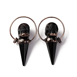Black Onyx Большой кулон в форме черепа из натурального черного оникса (окрашенного и нагретого), с кольца прыжок из латуни, Красная медь, 71~74x40~42x25~27 мм, отверстие : 6.5 мм
