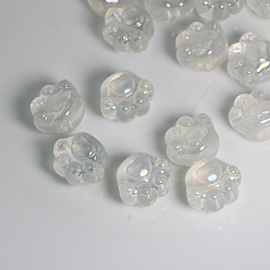 Clear Luminous Plating Acrylic Beads, Iridescent, Glow in the Dark, Paw Print, Clear, 19x22mm, Hole: 2.5mm, about 20pcs/bag