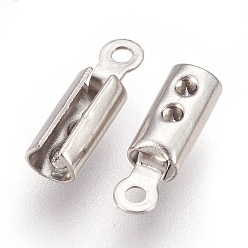 Stainless Steel Color 304 Stainless Steel Folding Crimp Ends, Fold Over Crimp Cord Ends, Stainless Steel Color, 10x3x2.5mm, Hole: 1mm, Inner Diameter: 2.5mm