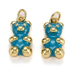 Dodger Blue Real 18K Gold Plated Brass Pendants, with Enamel and Jump Rings, Long-Lasting Plated, Bear, Dodger Blue, 17.5x9x5mm, Jump Ring: 5x1mm, 3mm Inner Diameter