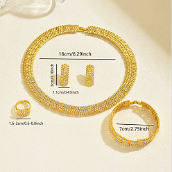 Настоящее золото 18K Комплекты из цепочек, браслетов, серег, ожерелий и колец из сплава со стразами, реальный 18 k позолоченный, внутренний диаметр: 6.30 дюйм (16 см)